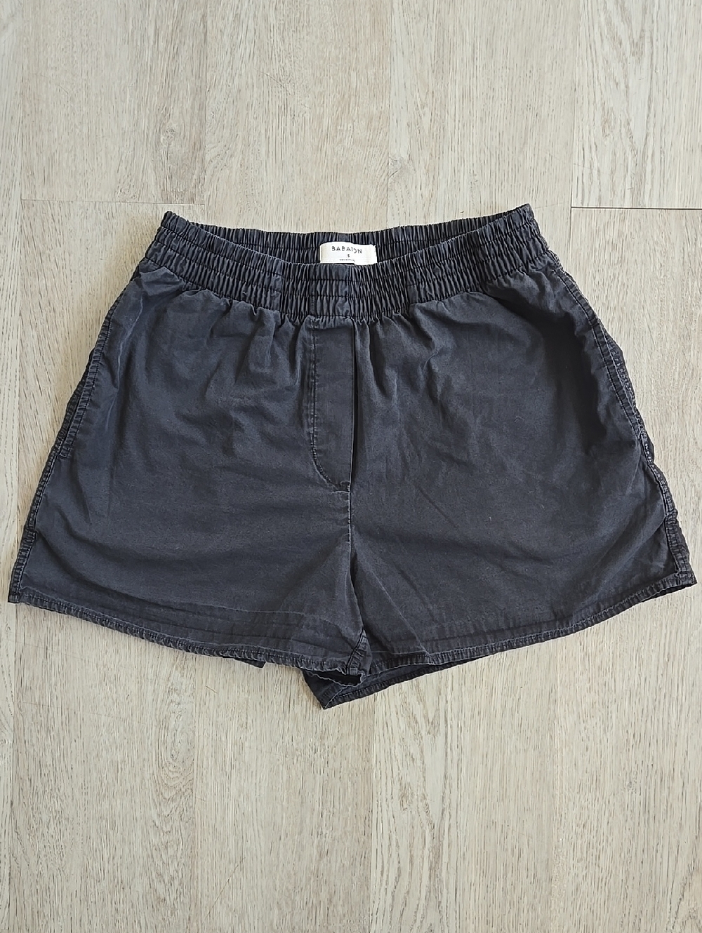 BABATON Washed Black Elastic-Waist Shorts Size S